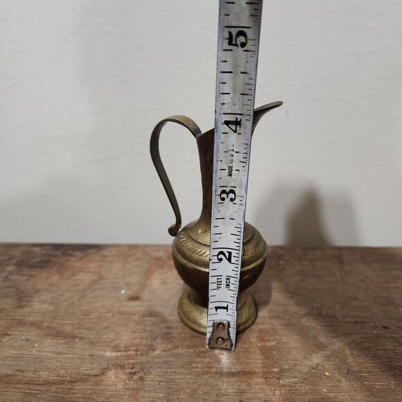 VTG MCM Brass Pitcher Etched Opium Knick Knack Bud Vase Tea - Picture 7 of 8